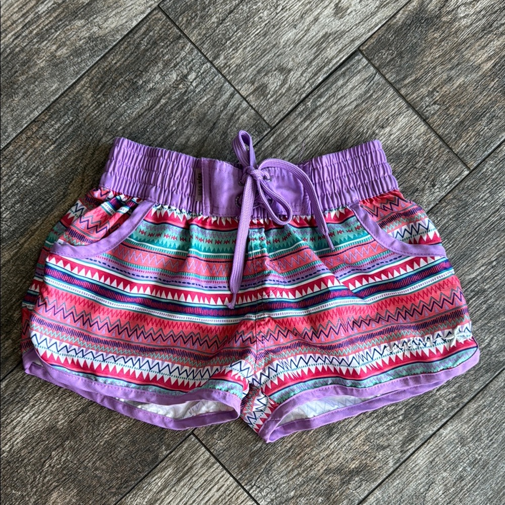 Raya Sun Purple and Pink Athletic Shorts with Elastic Waistband
